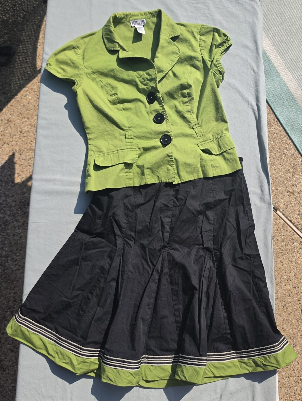 Robbie Bee Set. Lime Green Top And Black A-Line Skirt with Lime Trim